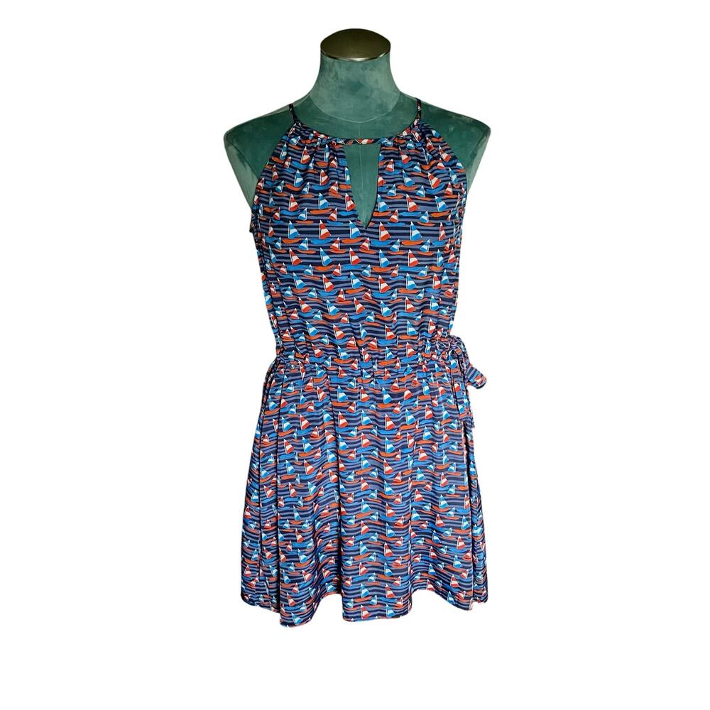 Pixley Tammi Sailboat Halter Mini Dress S Blue Red Nautical Sailor Chic Casual